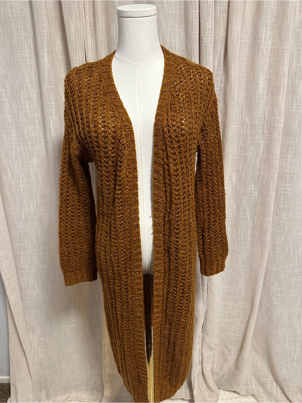 Long Open-Front Women's Cardigan Sweater - Brown